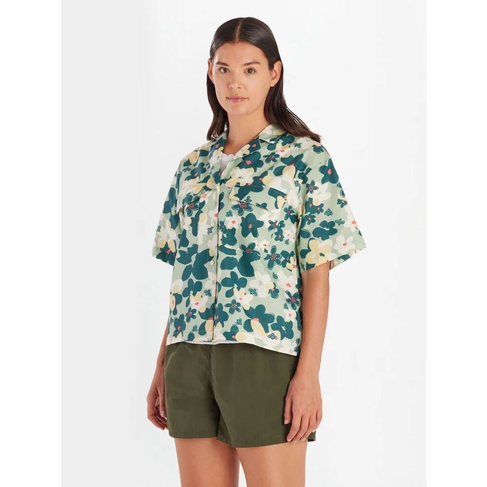 Marmot Muir Camp Collar Novelty Short Sleeve Button Down Shirt Frosty Green Poll